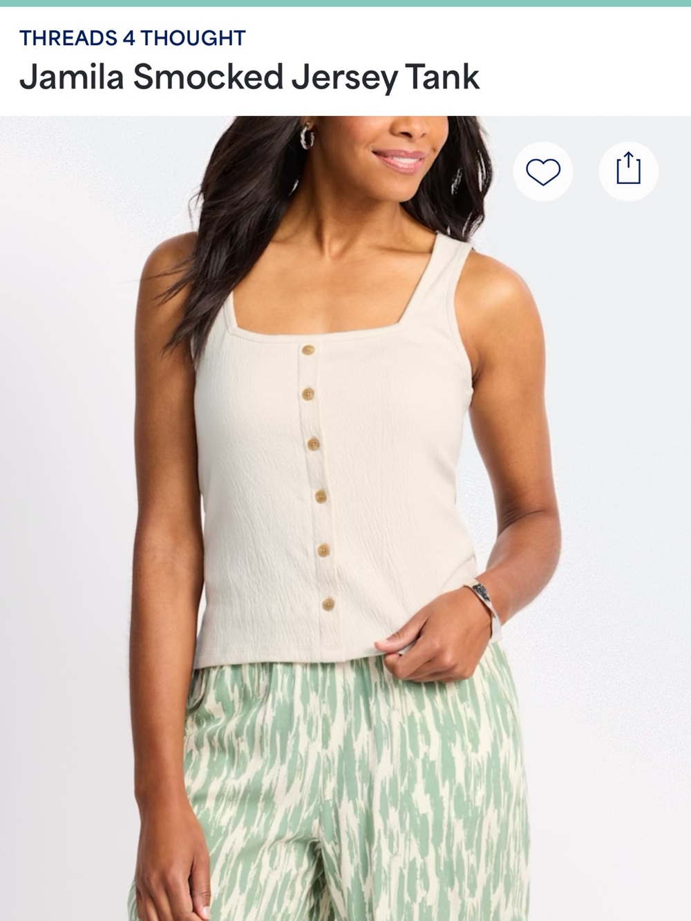 Threads 4 Thought Jamila Smocked Jersey Tank — Cream